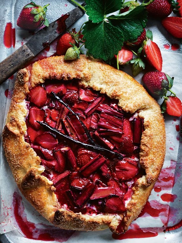 Strawberry, ricotta and rhubarb tart