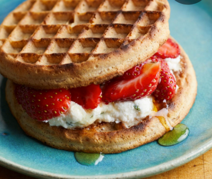 Strawberry-ricotta waffle sandwich