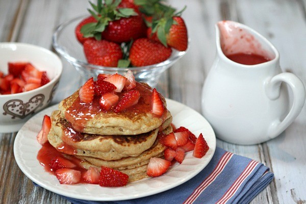 Strawberry ricotta whole wheat pancakes