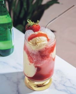 Strawberry rose ice cream float