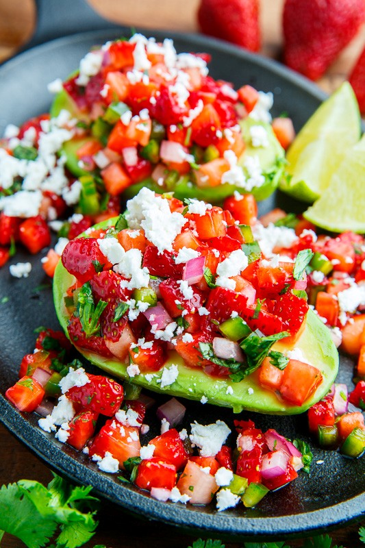 Strawberry salsa stuffed avocados