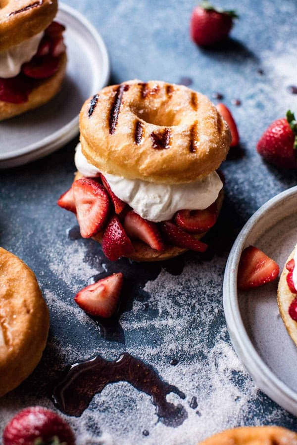 Strawberry shortcake grilled doughnuts