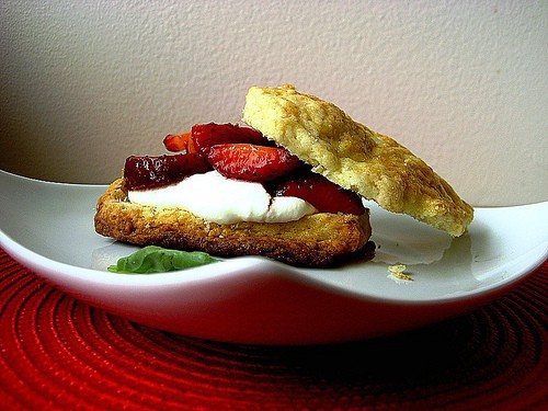 Strawberry shortcakes with balsamic and black pepper syrup 