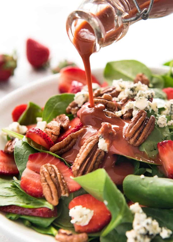 Strawberry spinach salad with strawberry balsamic dressing