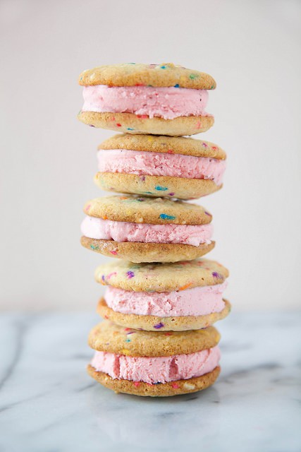 Strawberry sprinkle ice cream sandwiches