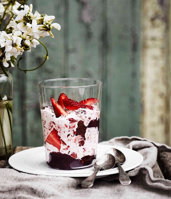 Strawberry syllabub with red wine and pepper jelly [George Biron]