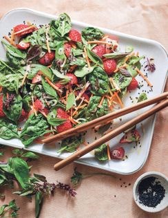 Strawberry tatsoi salad