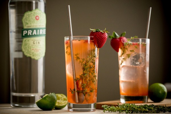 Strawberry thyme gin rickey