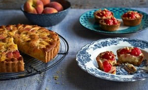 Strawberry vanilla custard tarts with pine nut crust