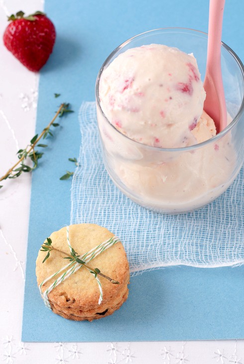 Strawberry vanilla ice cream & strawberry thyme shortcakes