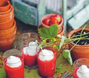 Strawberry, watermelon and lemongrass soup with whipped cream
