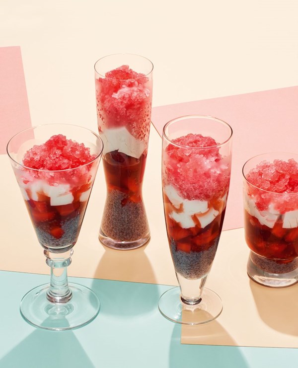 Strawberry, watermelon, coconut & basil boba