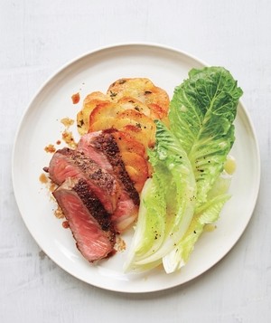 Strip steak with crispy gratin-style potatoes