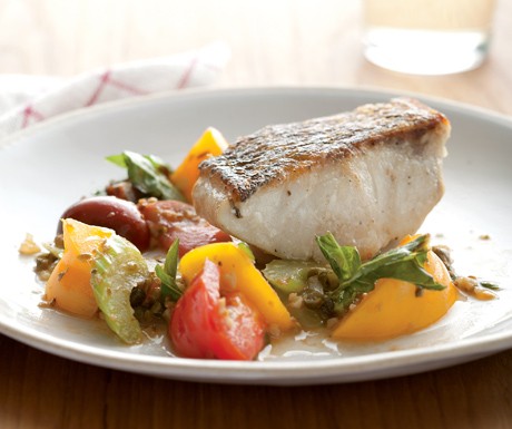 Striped bass with heirloom tomato scampi