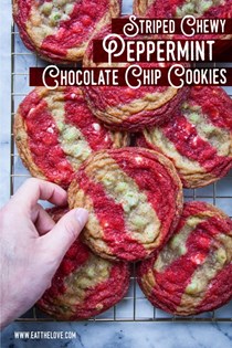 Striped chewy peppermint chocolate chip cookies