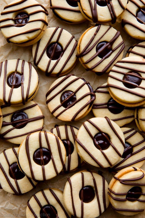 Striped fudge cookie sandwiches