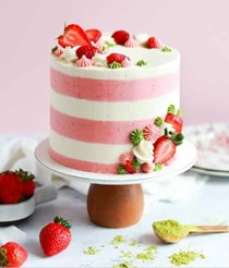 Striped strawberry matcha cake
