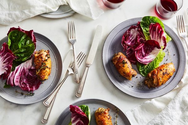 Stuffed & seared chicken thighs with refrigerator-door mustard 