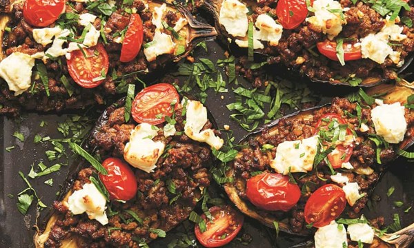 Stuffed aubergine boats