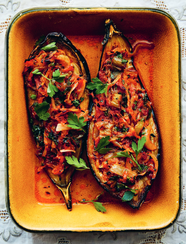 Stuffed aubergines cooked in olive oil (İmam bayildi)