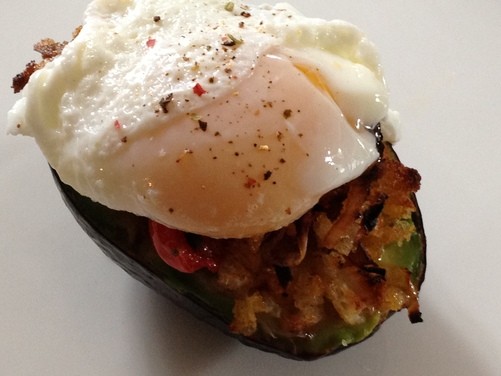 Stuffed avocado with poached egg