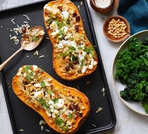 Stuffed butternut squash with feta