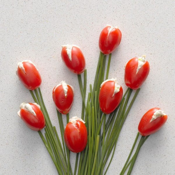 Stuffed cherry tomatoes (tomato tulips)