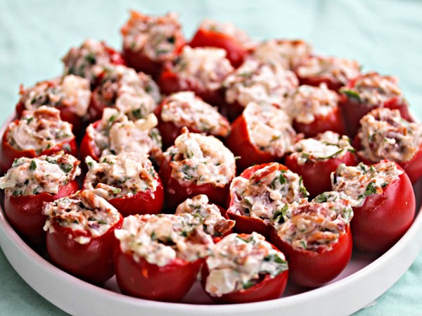 Stuffed cherry tomatoes with bacon, Parmesan, and parsley