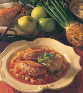 Stuffed chicken breast with celeriac purée