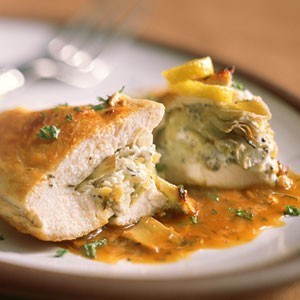 Stuffed chicken breasts with artichoke hearts and goat cheese