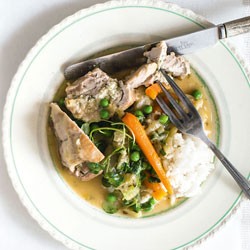 Stuffed chicken thighs with spring vegetables
