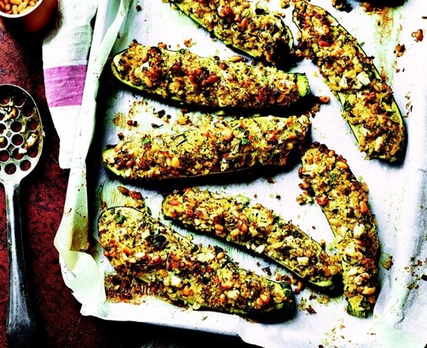 Stuffed courgettes with bulgur wheat and preserved lemon 