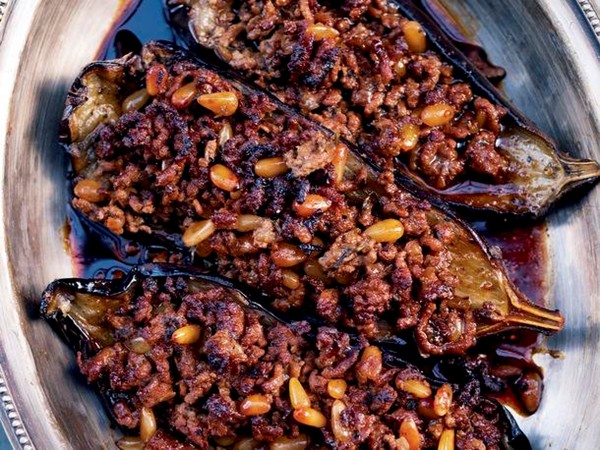 Stuffed eggplant with lamb and pine nuts from 'Jerusalem' (Cook the Book)
