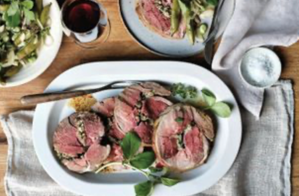 Stuffed leg of lamb with braised broad beans [Colin Barker]