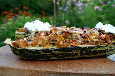 Stuffed marrow with fennel, pine nuts and Capricorn goats cheese served with tzatziki