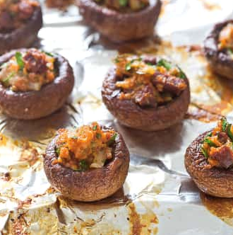 Stuffed mushrooms with chorizo and Manchego