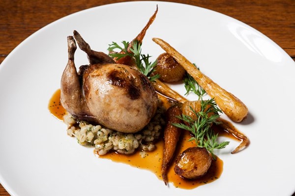 Stuffed Norfolk quail with Norfolk pearl barley