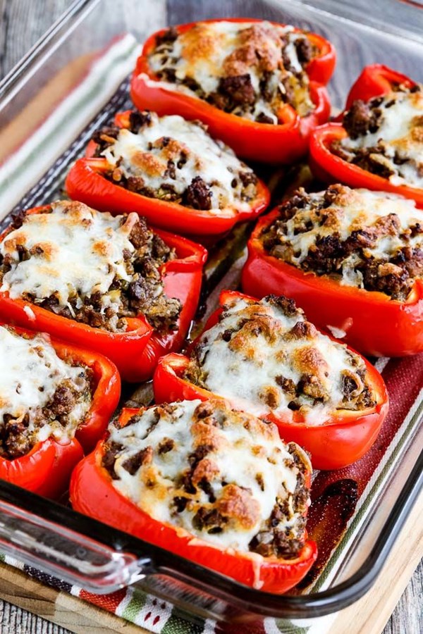 Stuffed peppers with beef, sausage, and cabbage