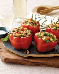 Stuffed peppers with Thai curry rice and mushrooms