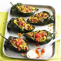 Stuffed poblano chiles with sausage and corn