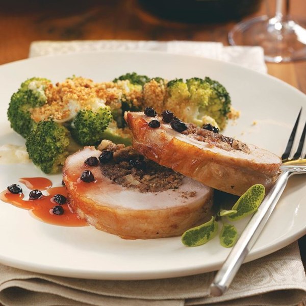 Stuffed pork loin with currant sauce