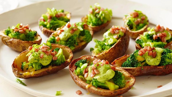 Stuffed potato skins with avocado cream