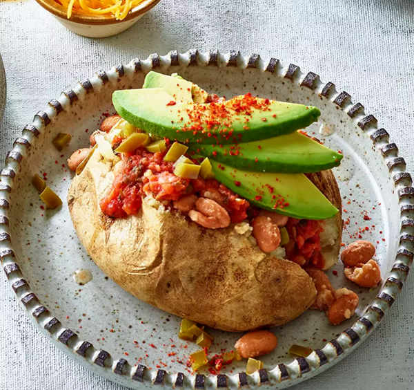 Stuffed potatoes with salsa & beans
