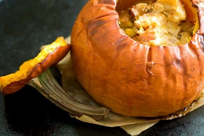 Stuffed pumpkin with cheese, bacon and chipotle chiles