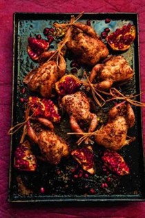 Stuffed quail with anardana and coriander rub, and roasted pomegranate