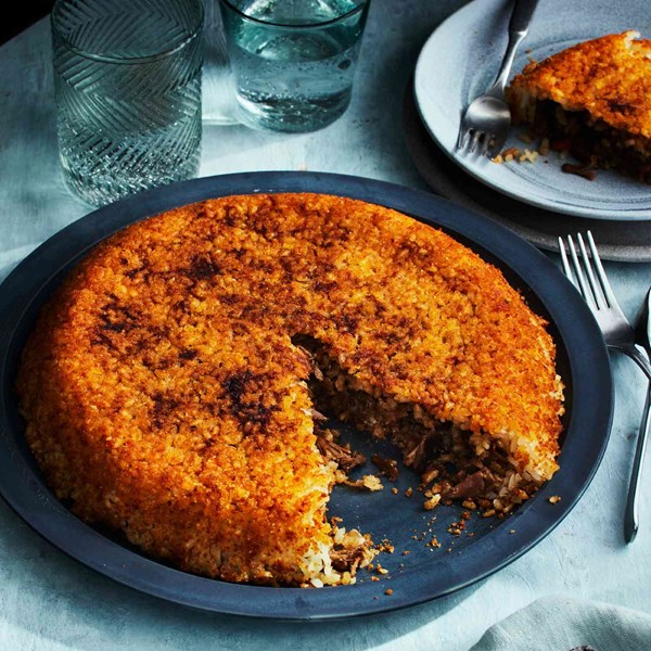 Stuffed rice cake with shredded duck (Bomba di riso)