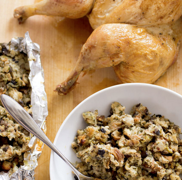 "Stuffed" roast butterflied chicken