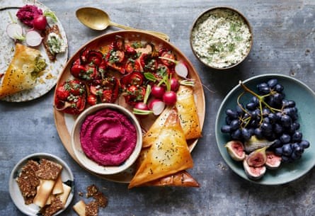 Stuffed roast peppers with basil oil