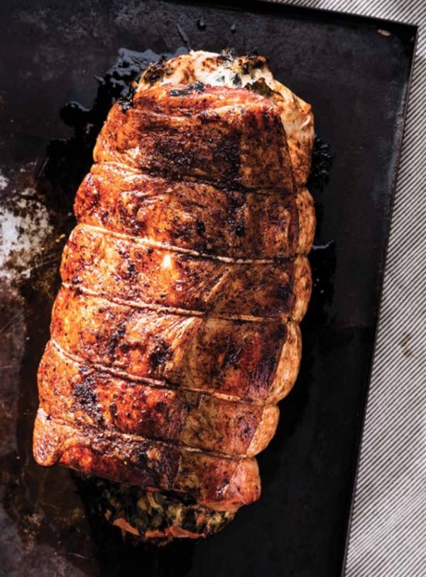 Stuffed roast pork with spinach and feta