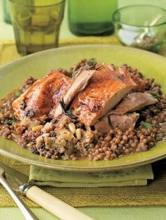 Stuffed roast turkey with lentils